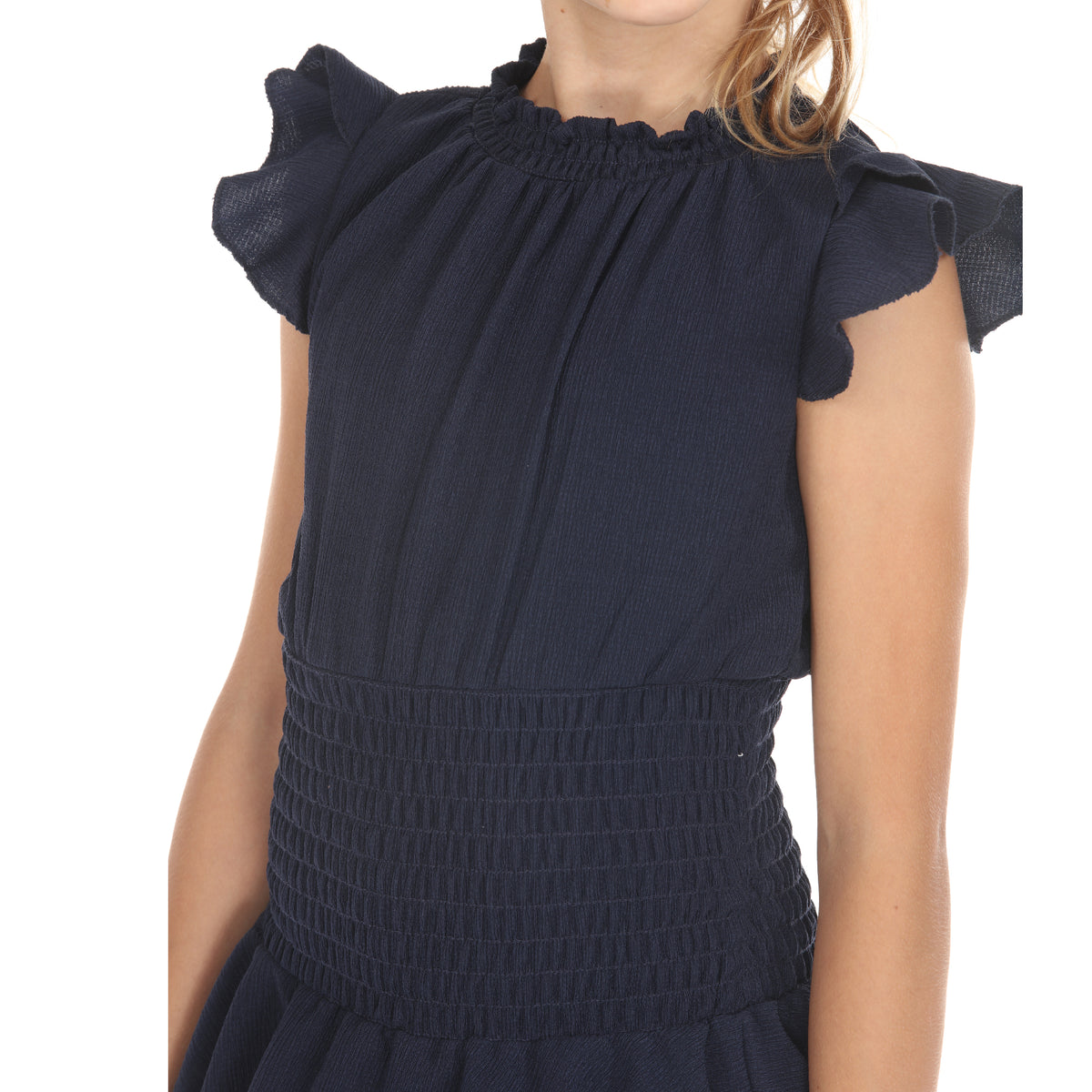 Tween Smocked Ruffle Texture Knit Dress
