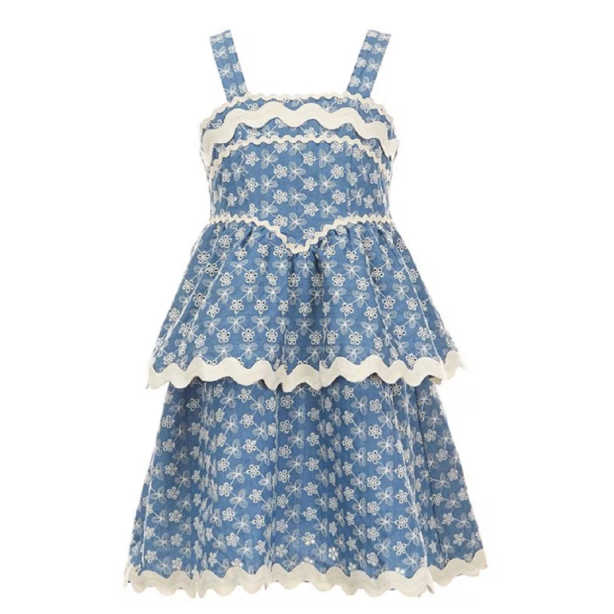 Tween Sleeveless Embroidered Ric Rac Drop Waist Dress