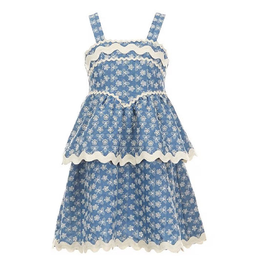 Tween Sleeveless Embroidered Ric Rac Drop Waist Dress