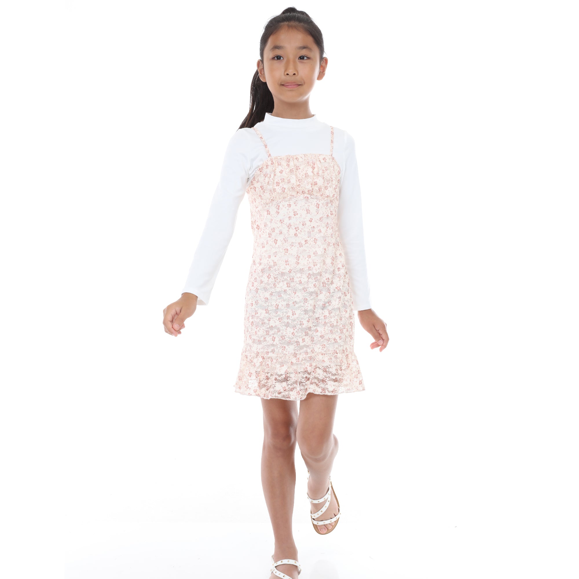 Tween Longsleeve Mock Neck With Floral Slip Dress