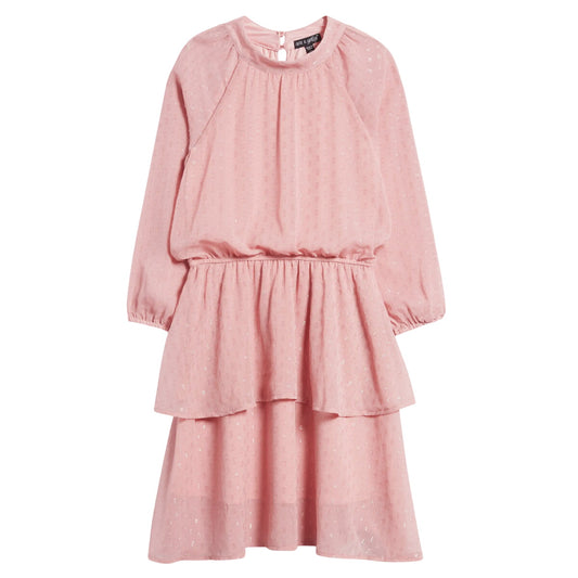 Tween Mock Neck Iridescent Clip Dot Dress