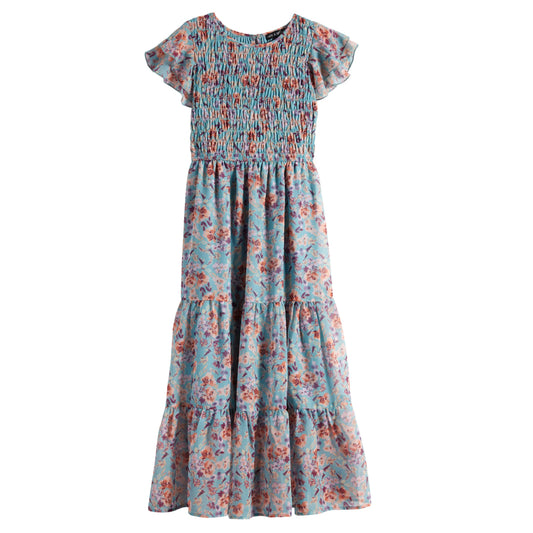 Chiffon Smocked Ruffle Maxi Dress