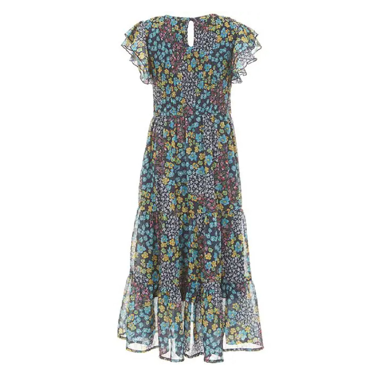 Tween Ruffle Sleeve Floral Printed Chiffon Maxi
