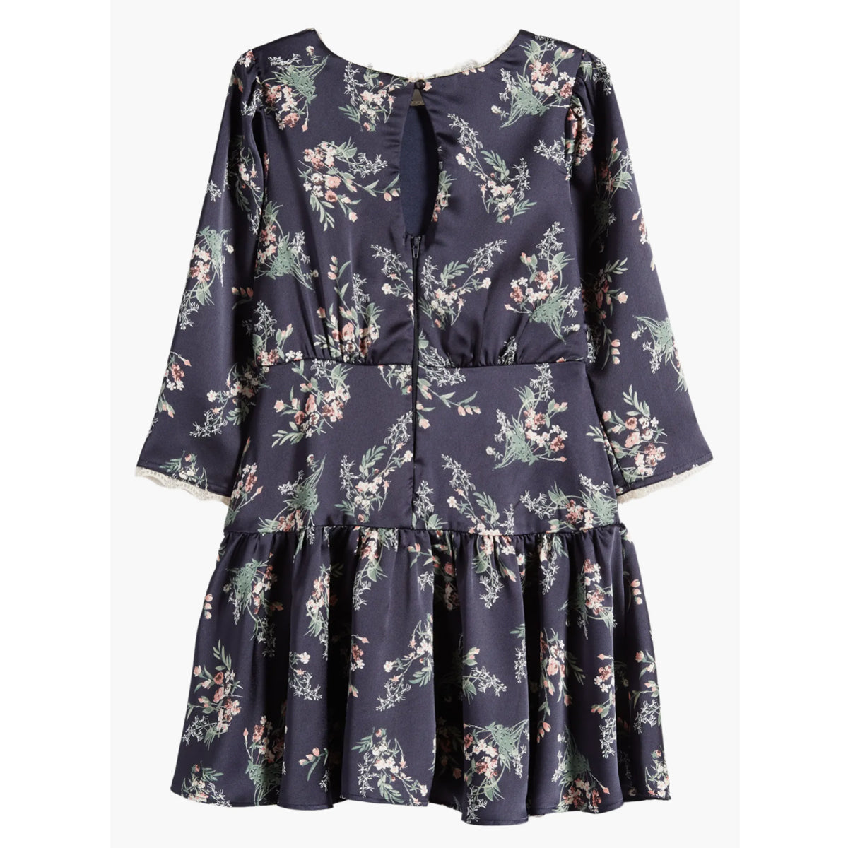 Tween Long-sleeved Floral Satin Dress