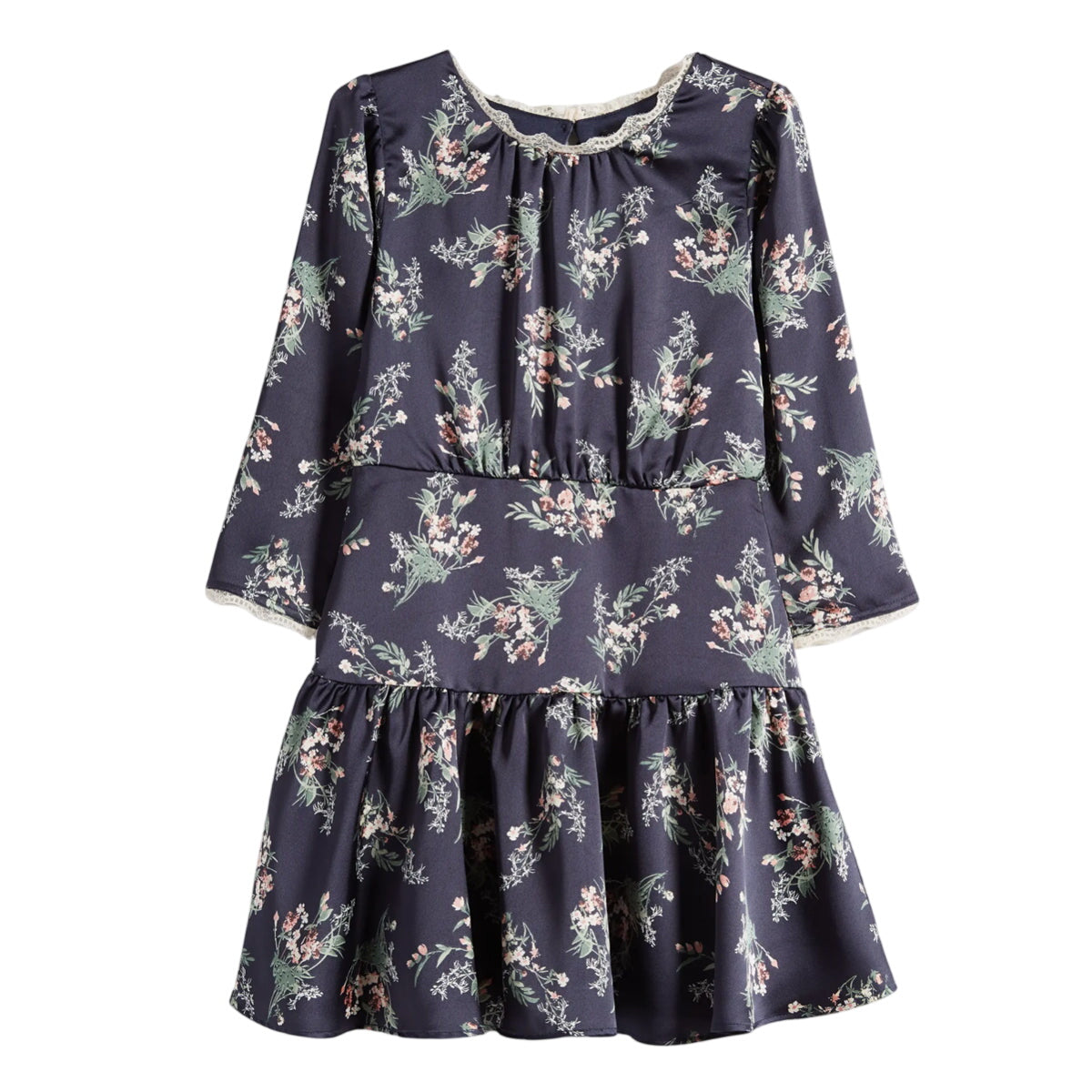 Tween Long-sleeved Floral Satin Dress