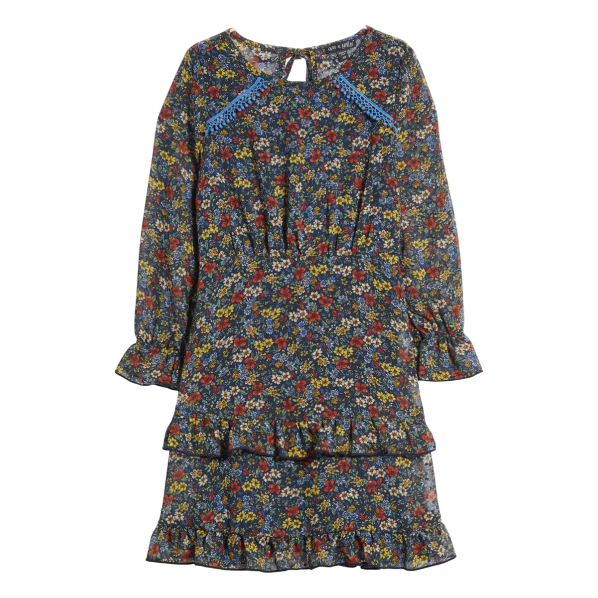 Tween Printed Crepe Ruffle Trim Dress