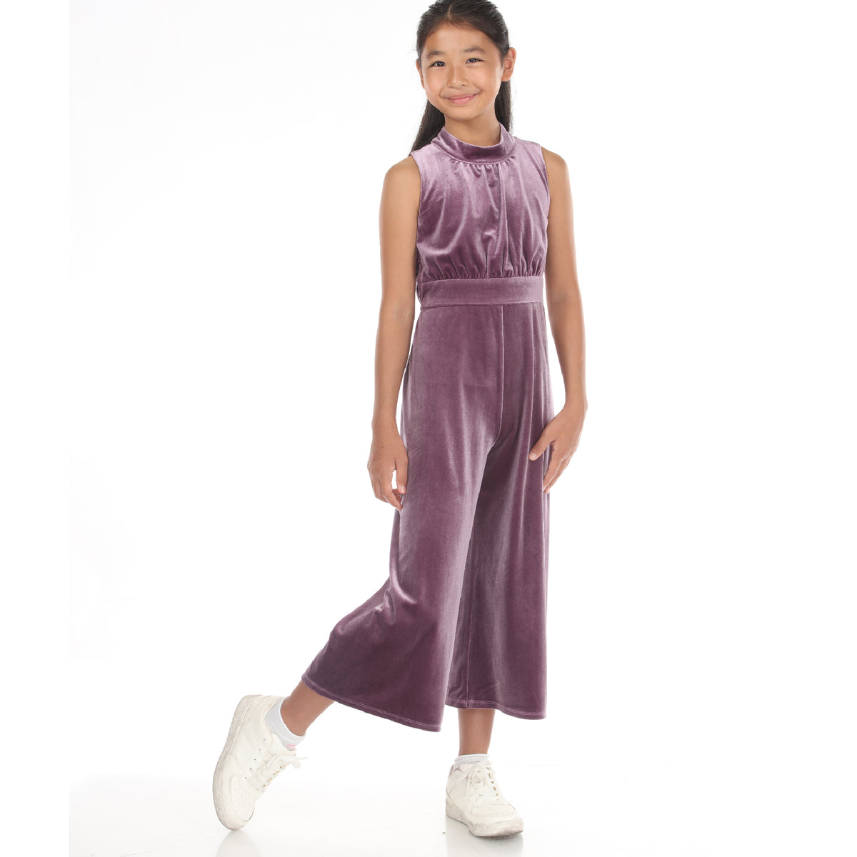 Tween Mock Neck Velvet Jumpsuit