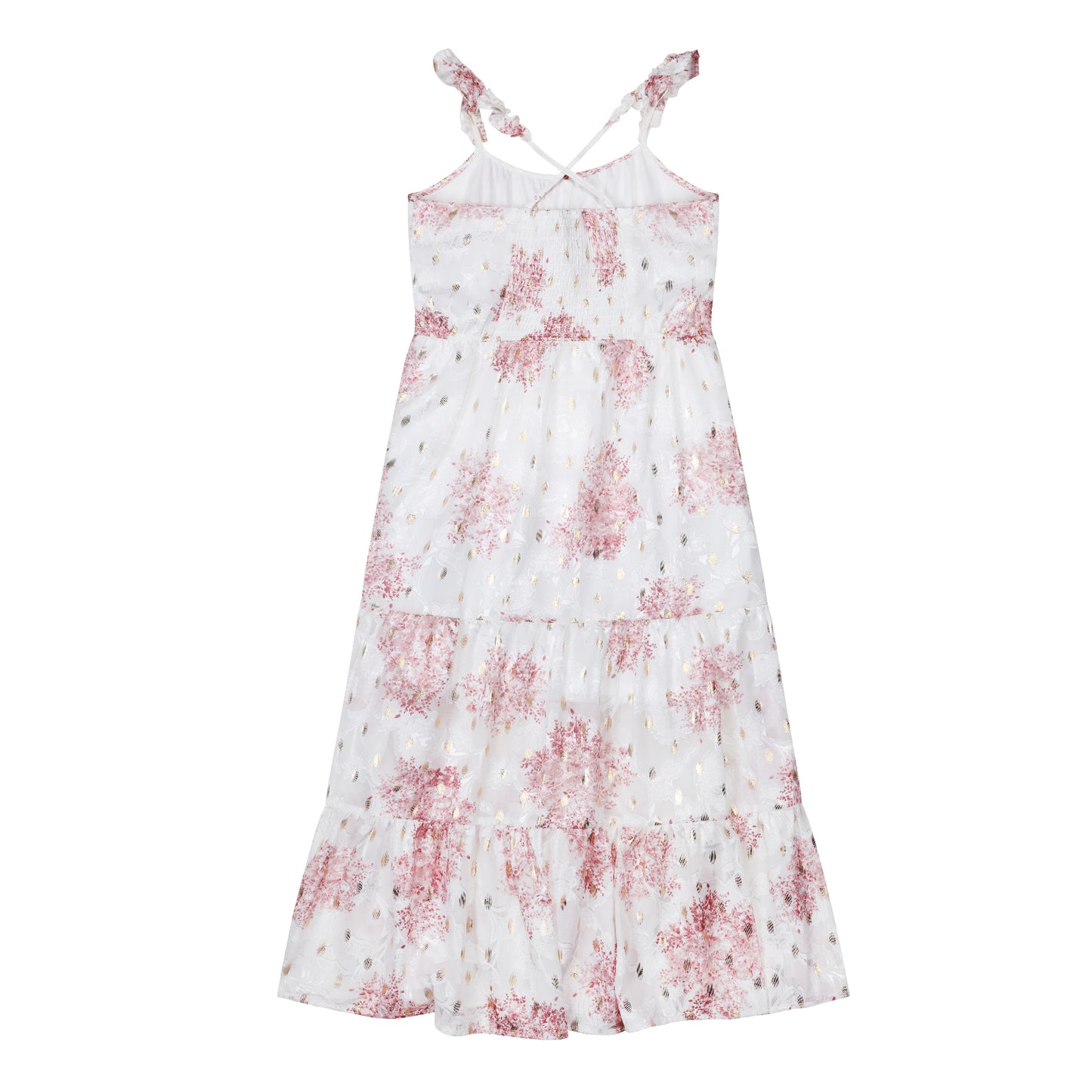 Tween Floral Ruffle Strap Maxi Dress