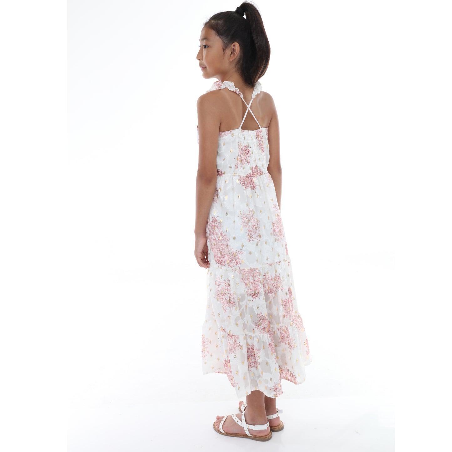 Tween Floral Ruffle Strap Maxi Dress