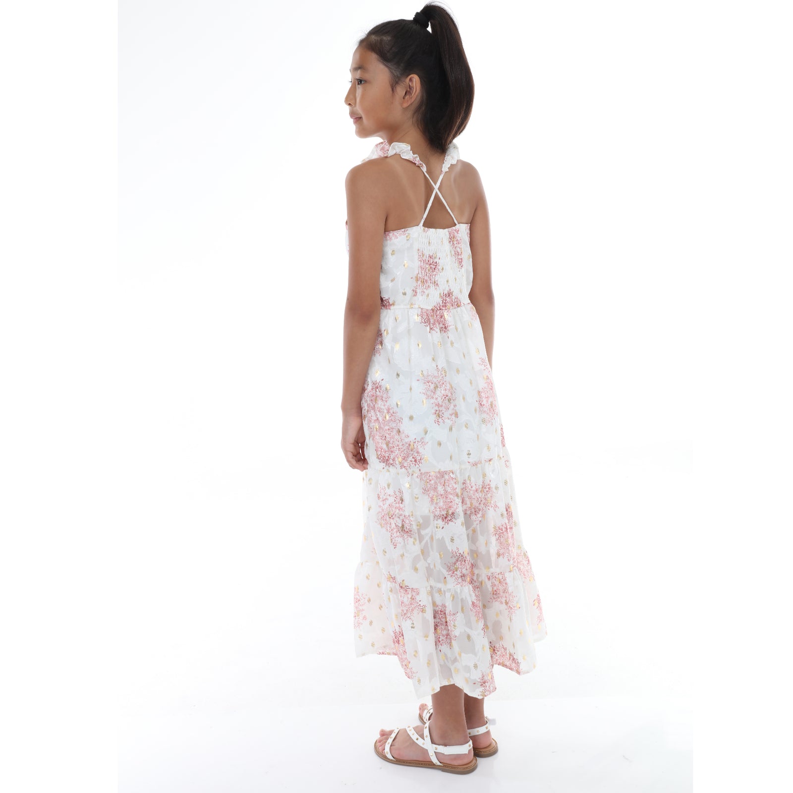 Tween Floral Ruffle Strap Maxi Dress