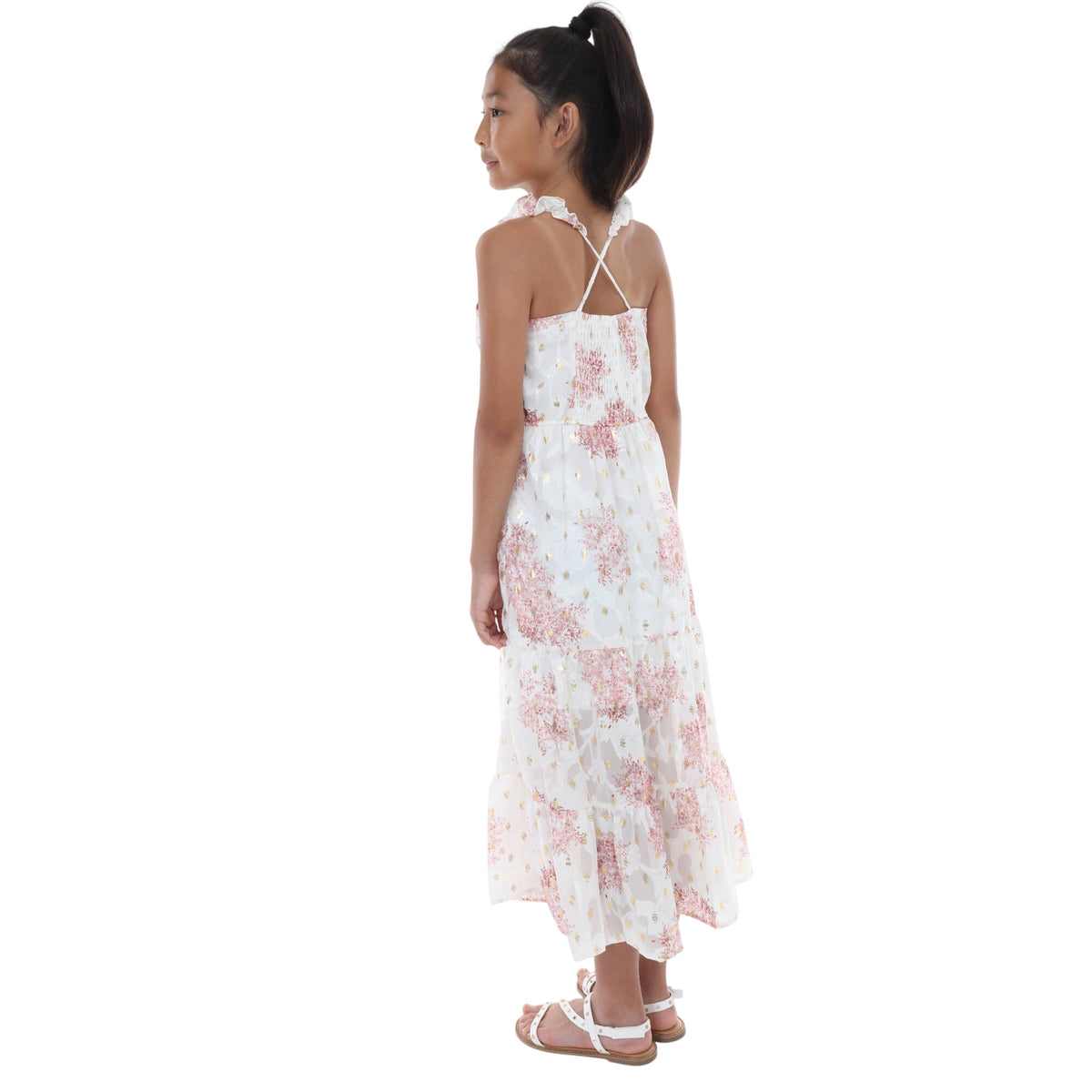 Tween Floral Ruffle Strap Maxi Dress