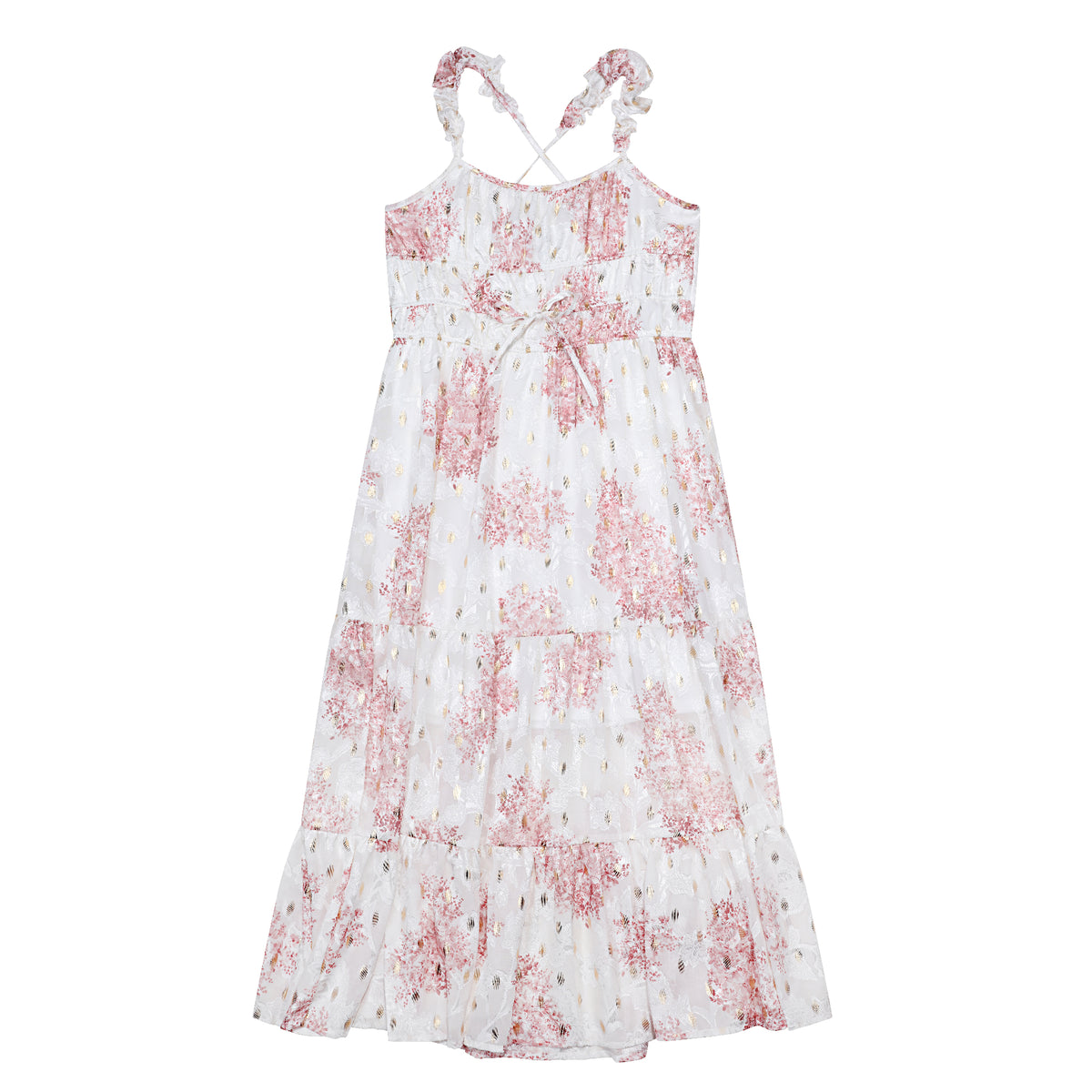 Tween Floral Ruffle Strap Maxi Dress
