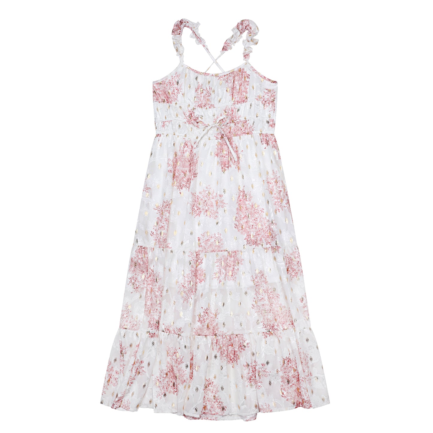 Tween Floral Ruffle Strap Maxi Dress