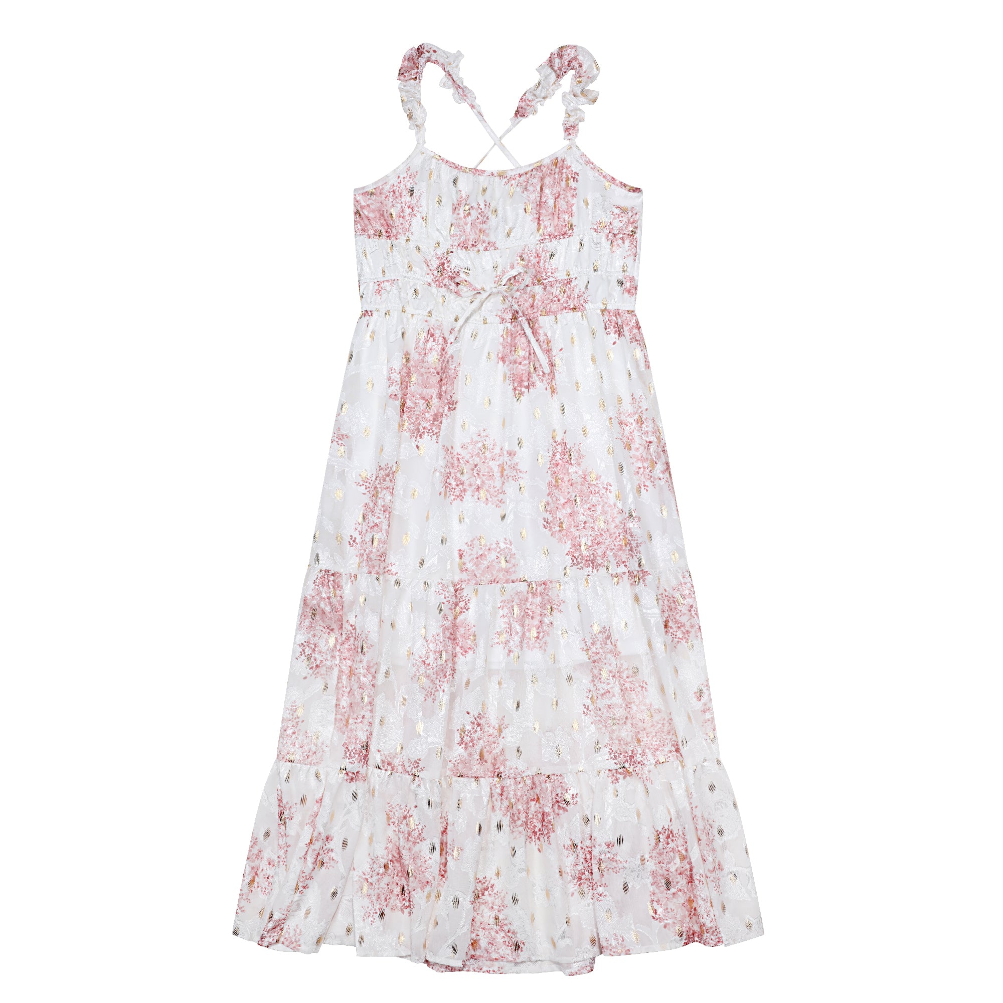 Tween Floral Ruffle Strap Maxi Dress
