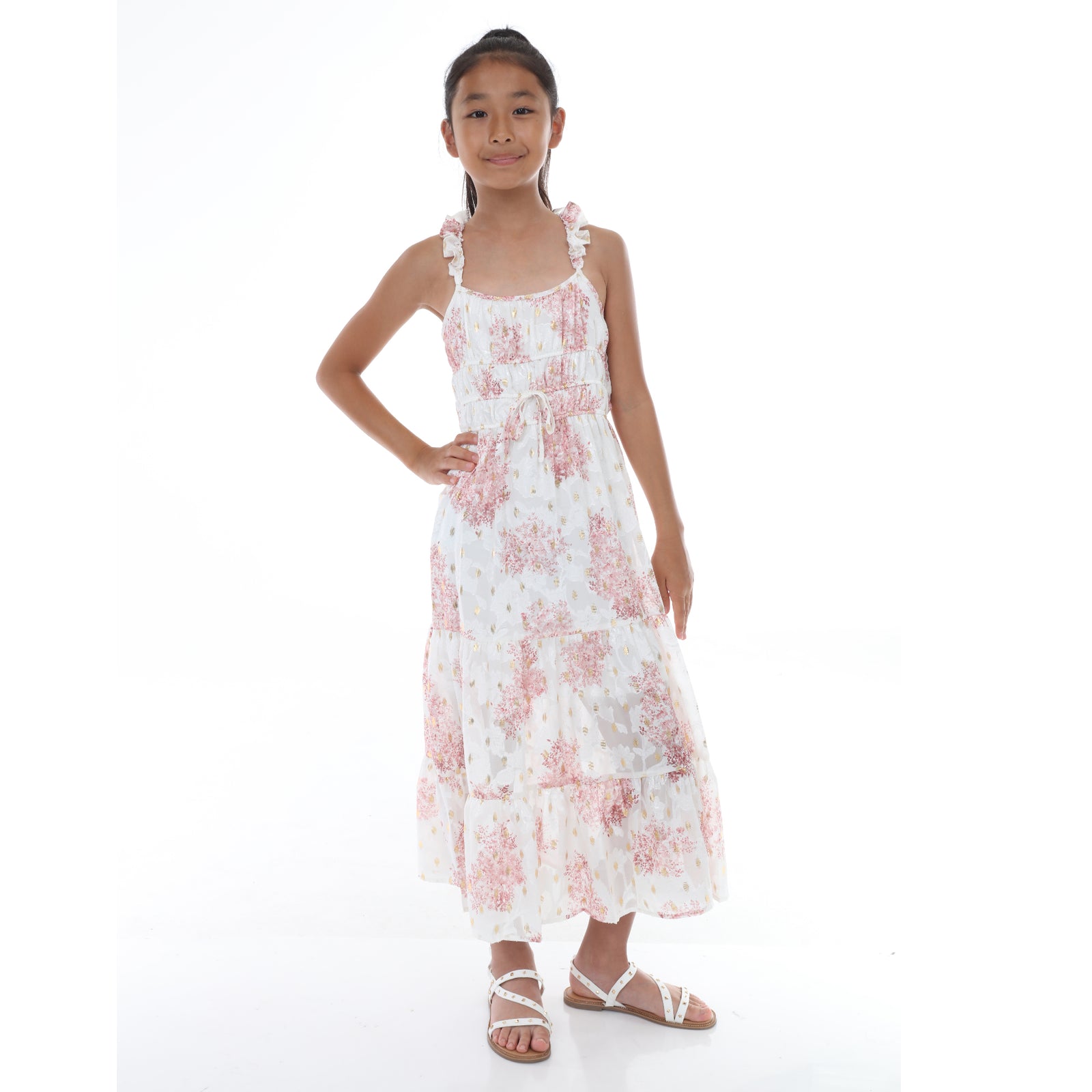 Tween Floral Ruffle Strap Maxi Dress