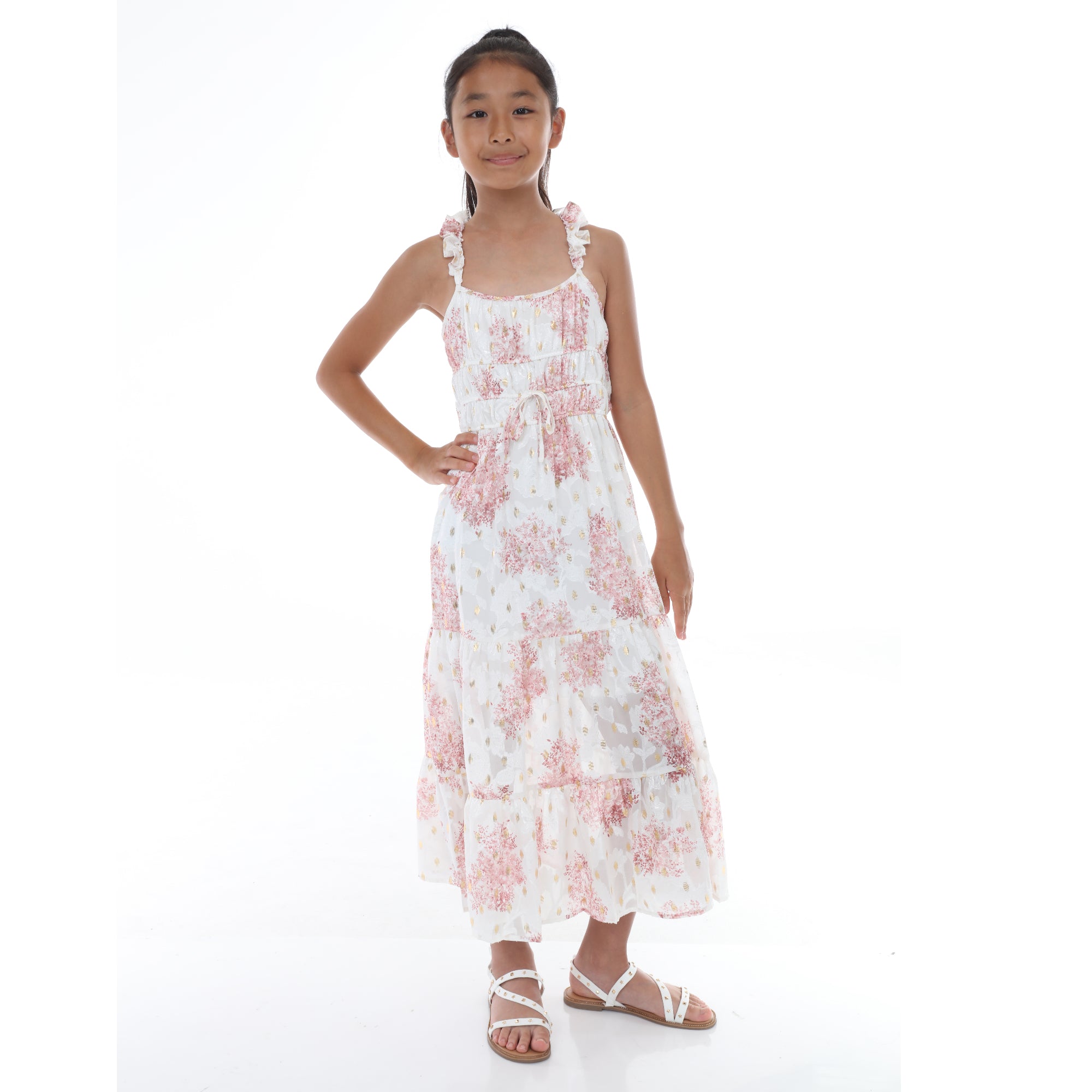 Tween Floral Ruffle Strap Maxi Dress