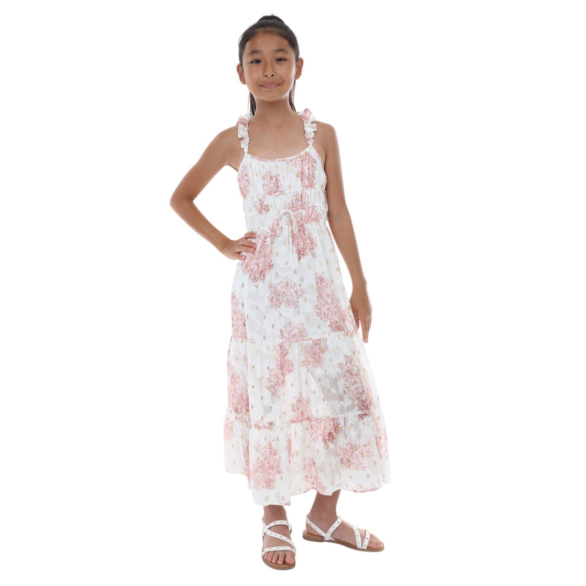 Tween Floral Ruffle Strap Maxi Dress