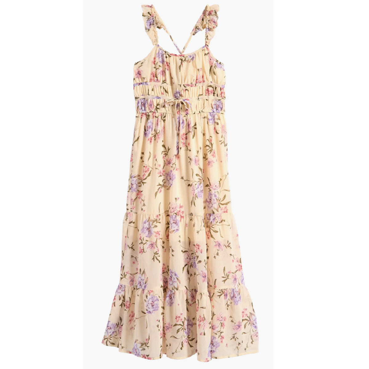 Tween Floral Ruffle Strap Maxi Dress
