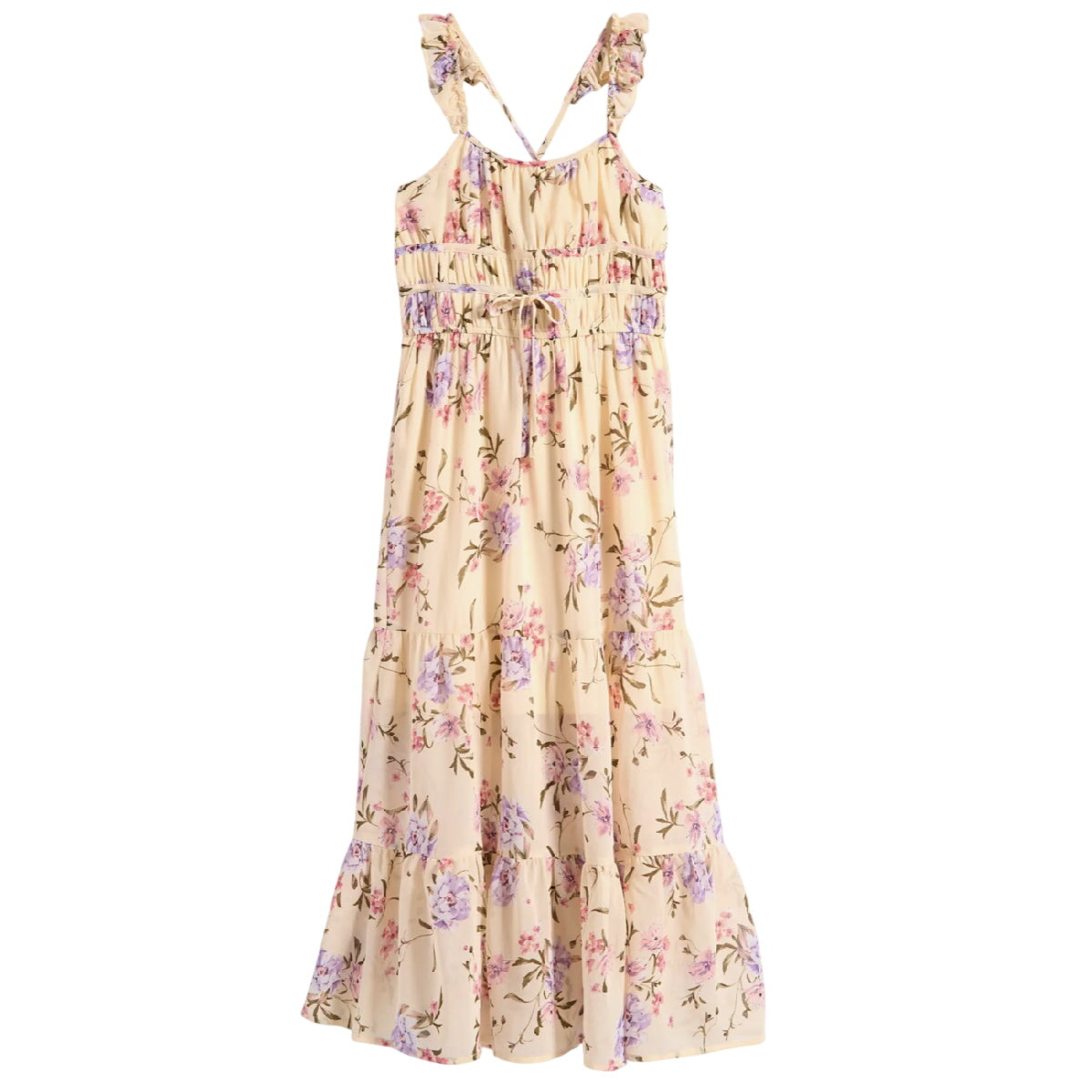 Tween Floral Ruffle Strap Maxi Dress