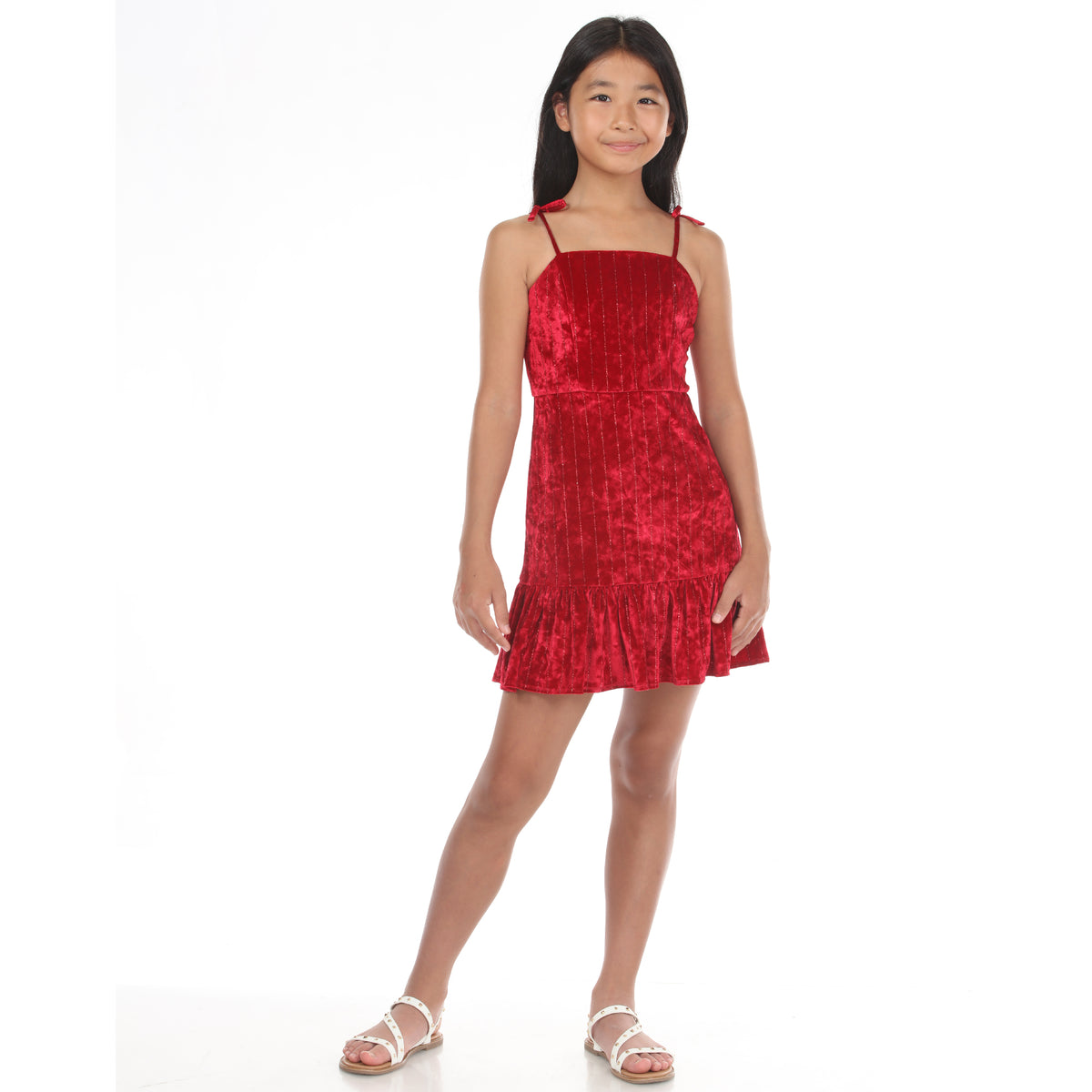 Tween Red Glitter Velvet Mini Dress