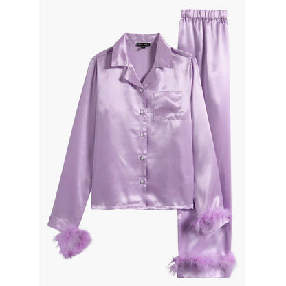 Tween Faux Fur Trim Satin Pajamas
