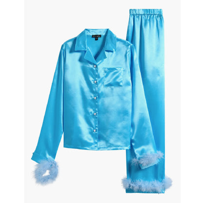 Tween Faux Fur Trim Satin Pajamas
