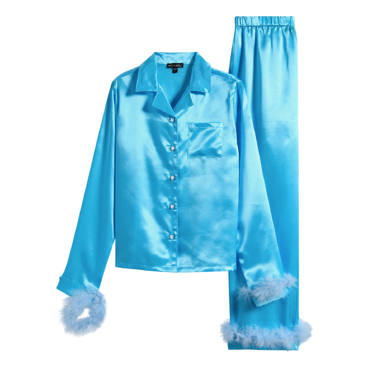 Tween Faux Fur Trim Satin Pajamas