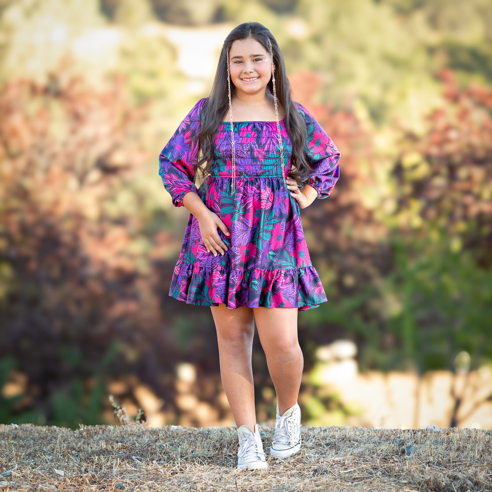 Tween Smocked Printed Satin