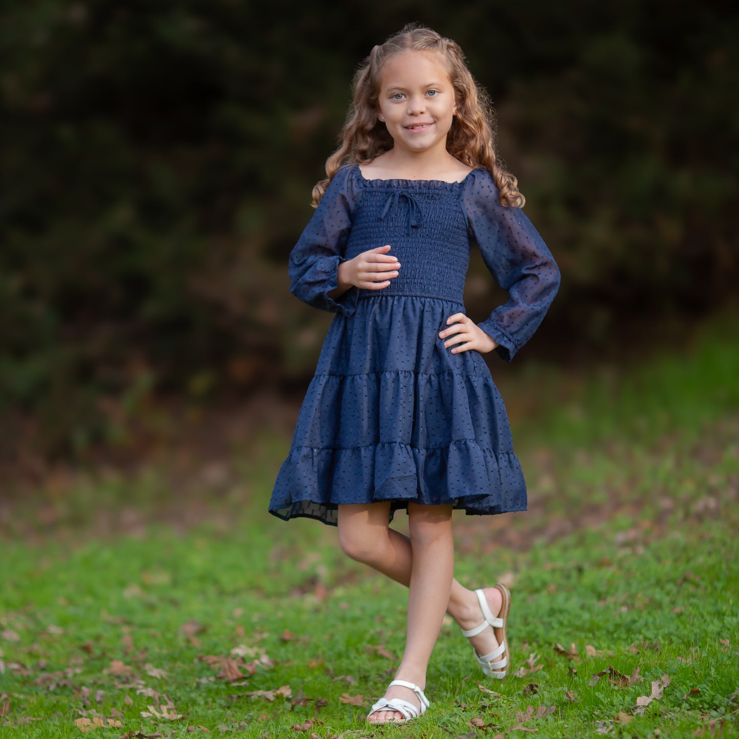 Girls Smocked Long Sleeve Dress