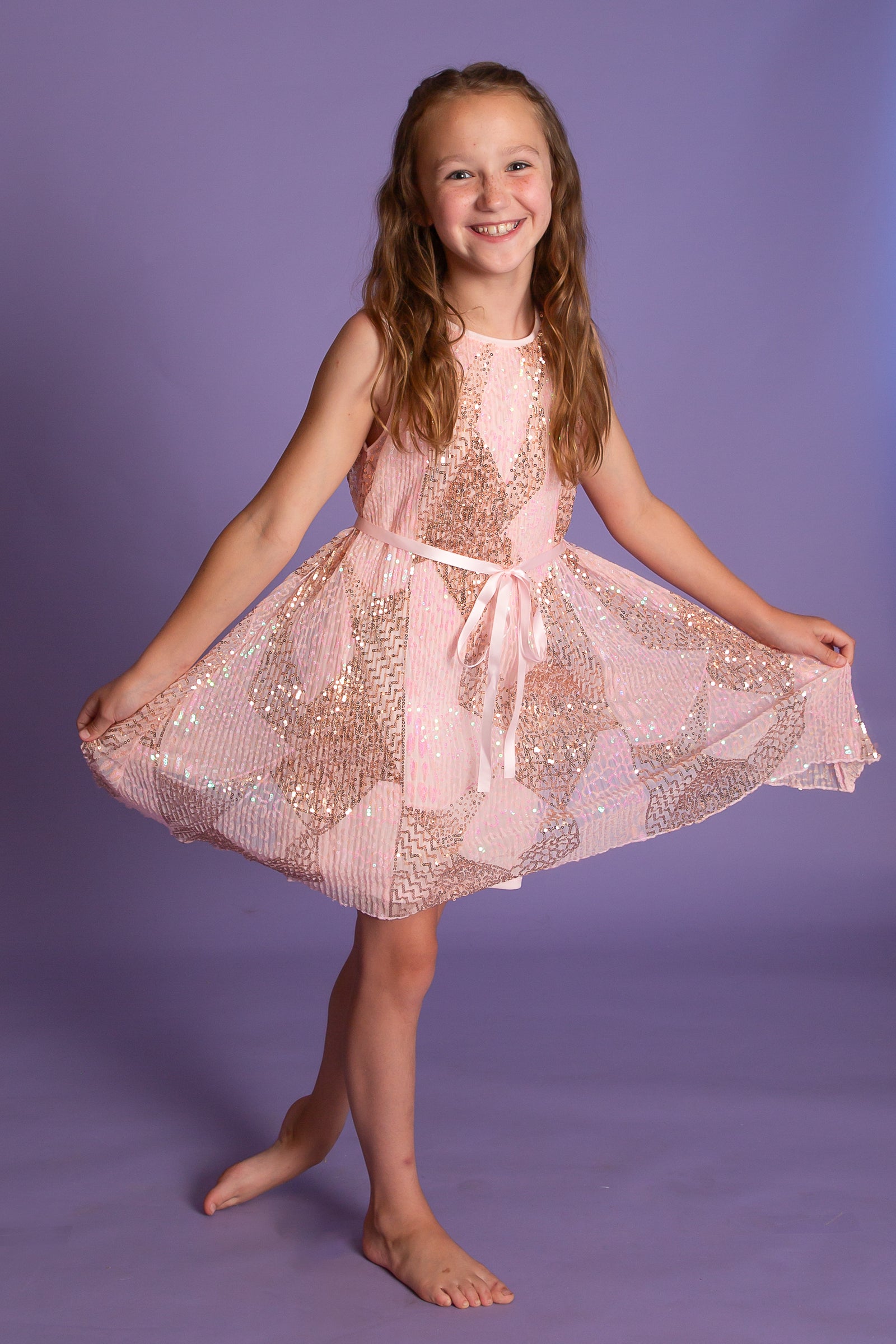 Tween Sleeveless Sequin-Embellished Pattern Asymmetrical-Hem