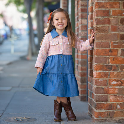 Ava & Yelly Tweed Twofer Dress - Pink Ava & Yelly Tweed Twofer Dress - Pink