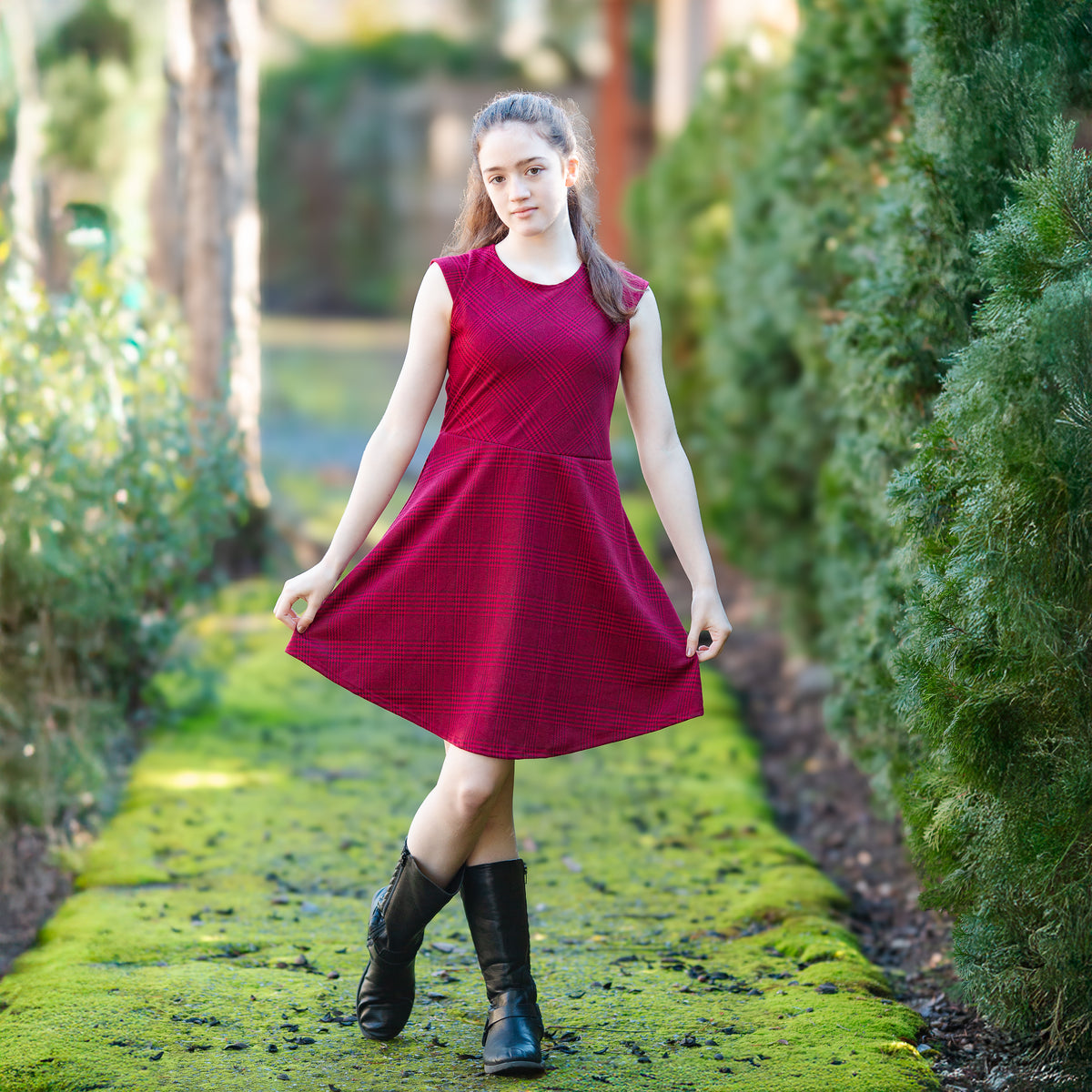 Tween Cap Sleeve Plaid Double-Knit Skater Dress