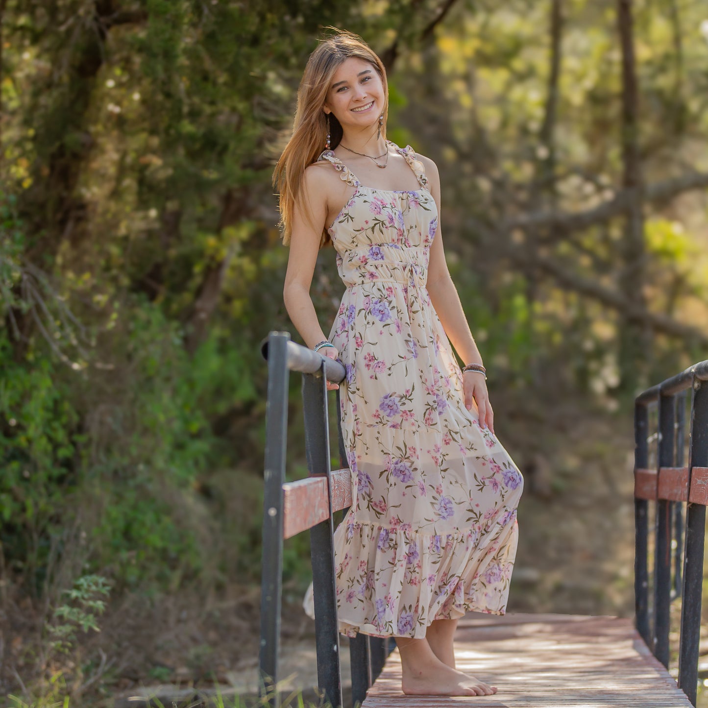 Tween Floral Ruffle Strap Maxi Dress
