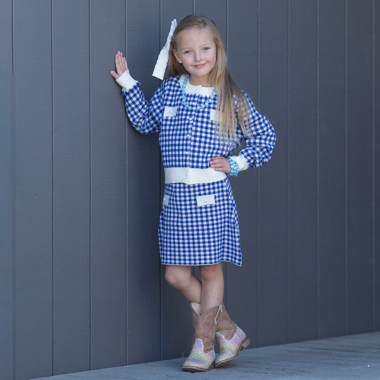Girls Double Knit Cardigan & Skirt Set