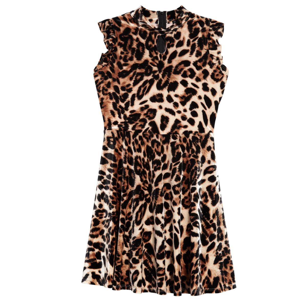 Ava & Yelly Leopard Print Velvet Skater Dress - Brown