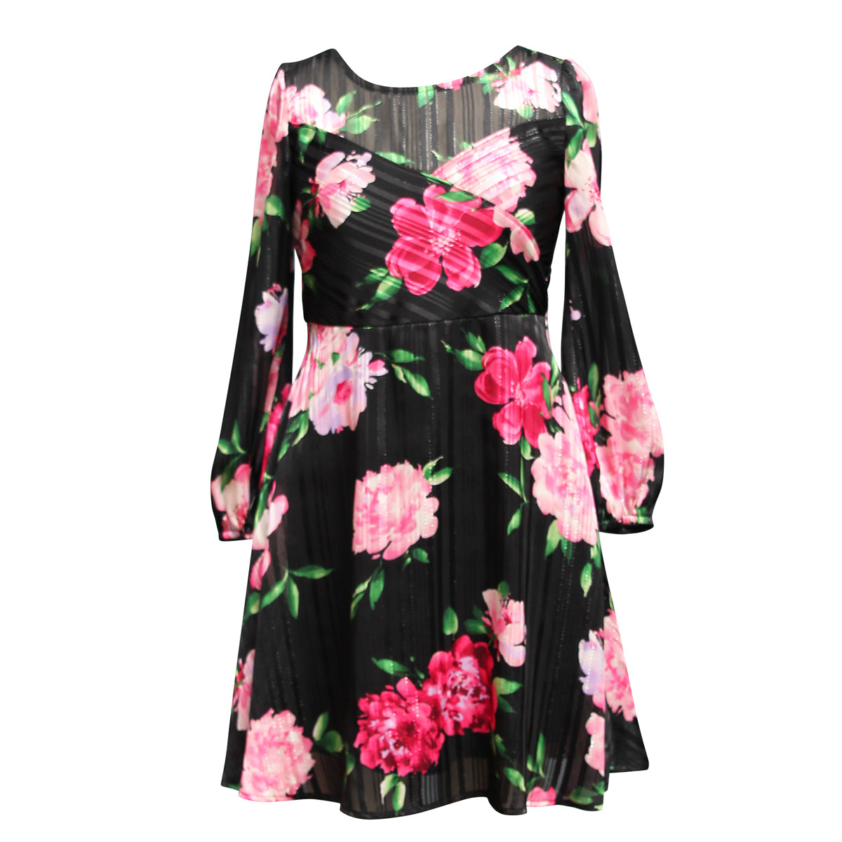 Rose Print Chiffon A-Line Dress